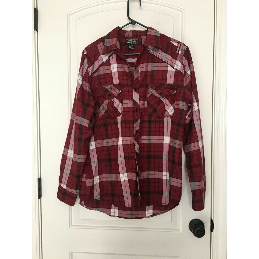 Courage Men's Plaid Shirt Button Up Long Sleeve Casual Size Medium